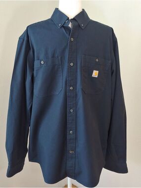Carhartt Rugged Flex Long Sleeve Work Shirt in Navy Blue Men's Medium